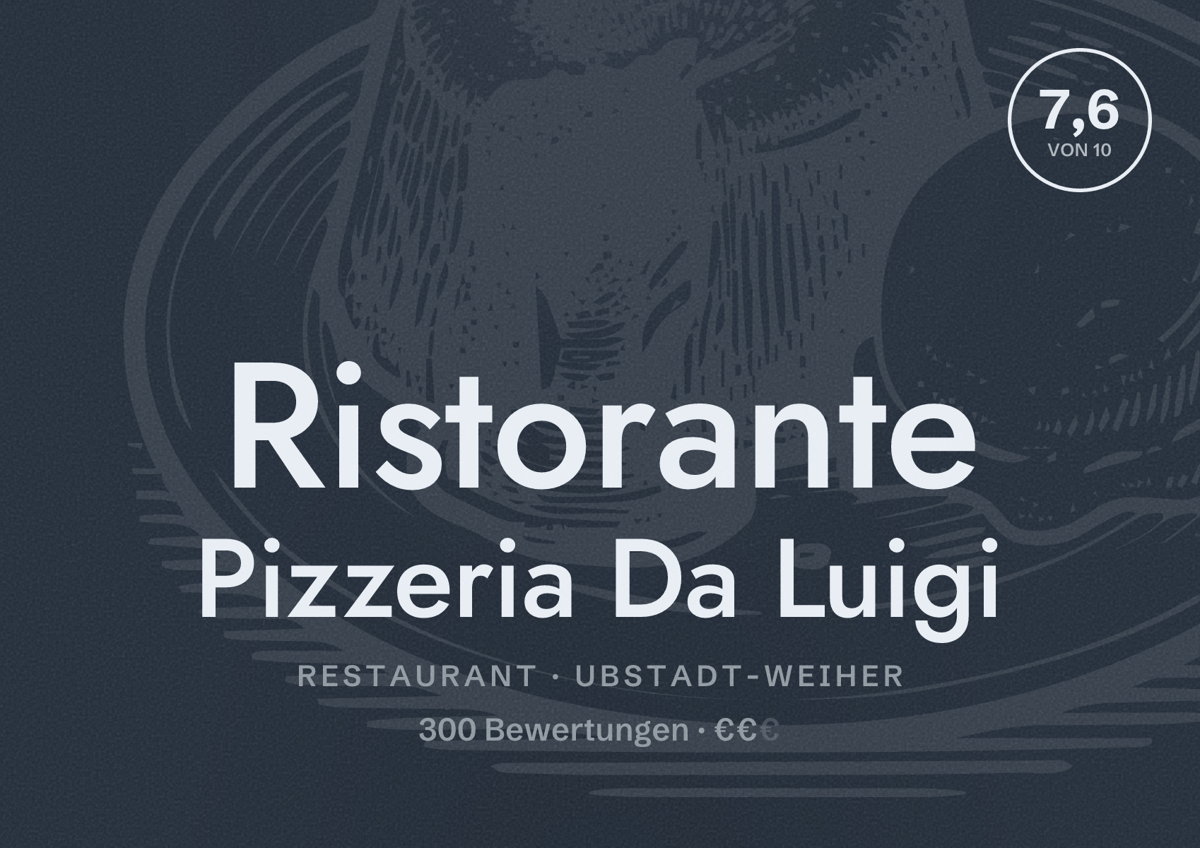 Illustriertes Poster von Ristorante Pizzeria Da Luigi, Restaurant in Ubstadt-Weiher: Bewertung 7,6 von 10 aus 300 Bewertungen, Preisniveau €€