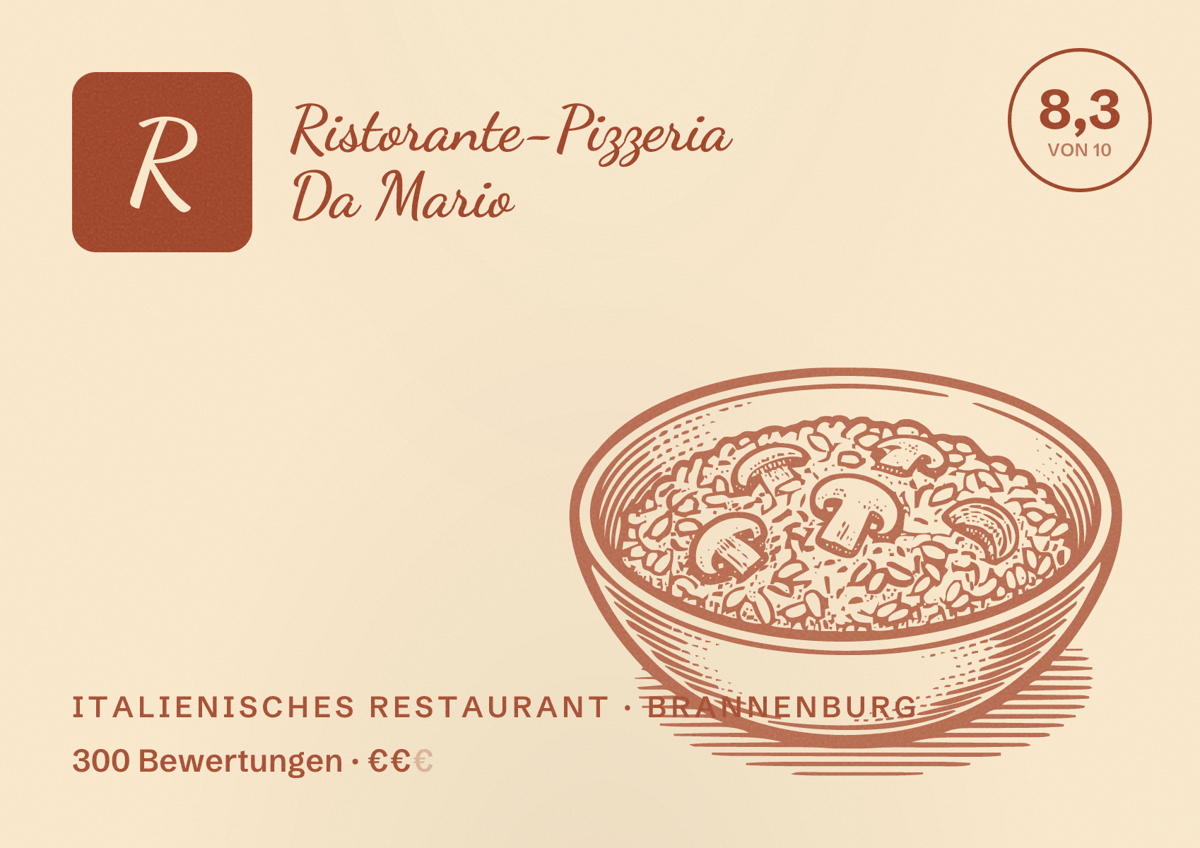 Illustriertes Poster von Ristorante-Pizzeria Da Mario, Italienisches Restaurant in Brannenburg: Bewertung 8,3 von 10 aus 300 Bewertungen, Preisniveau €€