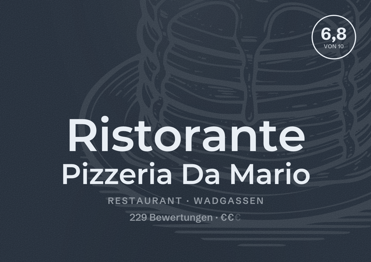 Illustriertes Poster von Ristorante Pizzeria Da Mario, Restaurant in Wadgassen: Bewertung 6,8 von 10 aus 229 Bewertungen, Preisniveau €€