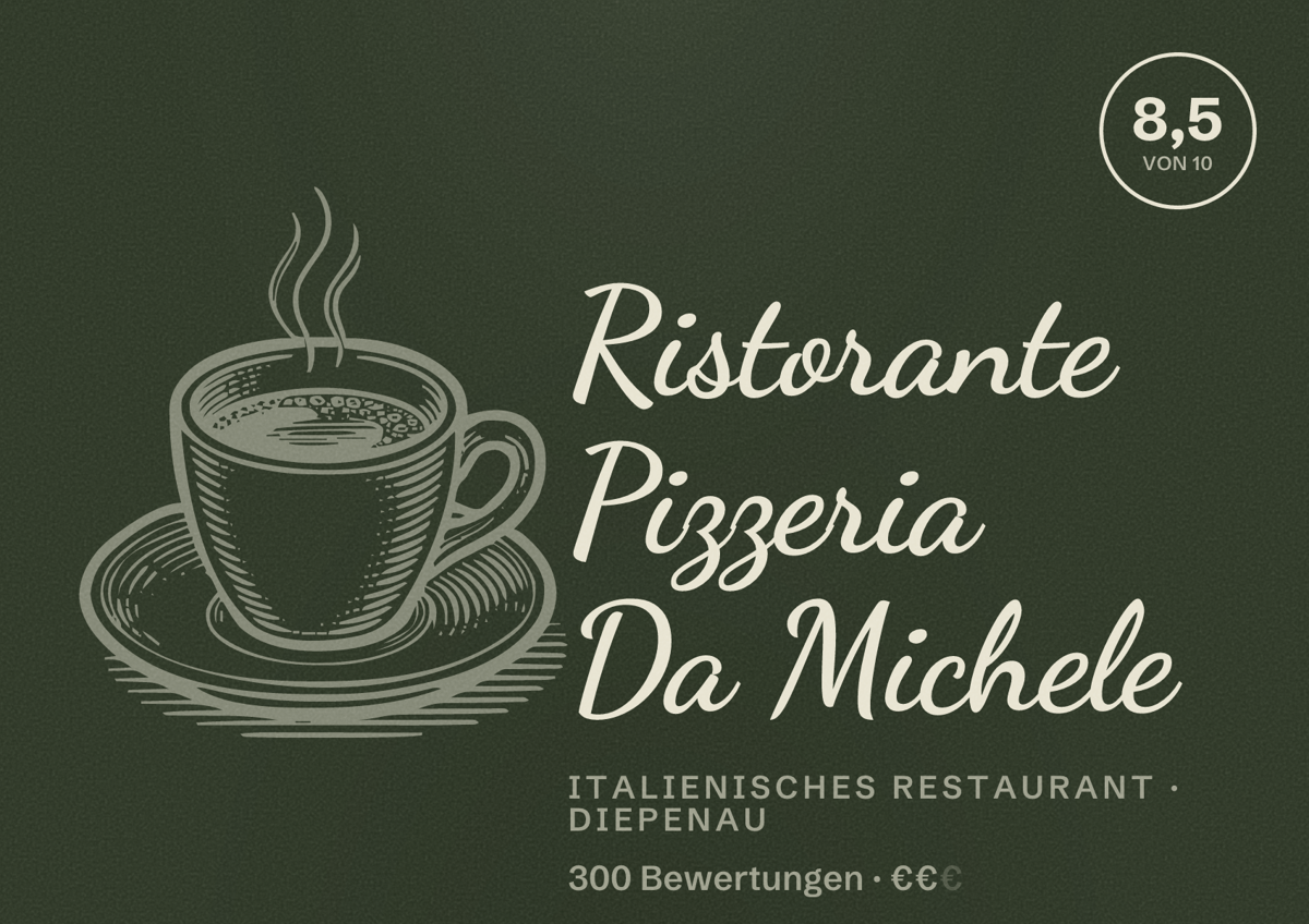 Illustriertes Poster von Ristorante Pizzeria Da Michele, Italienisches Restaurant in Diepenau: Bewertung 8,5 von 10 aus 300 Bewertungen, Preisniveau €€