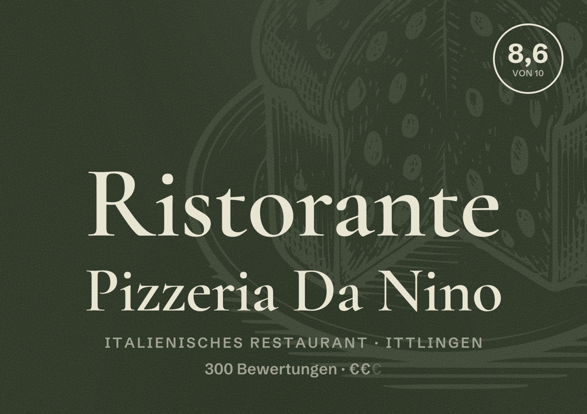 Illustriertes Poster von Ristorante Pizzeria Da Nino, Italienisches Restaurant in Ittlingen: Bewertung 8,6 von 10 aus 300 Bewertungen, Preisniveau €€