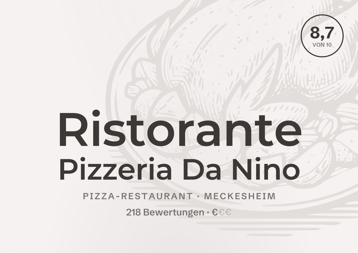 Illustriertes Poster von Ristorante Pizzeria Da Nino, Pizza-Restaurant in Meckesheim: Bewertung 8,7 von 10 aus 218 Bewertungen, Preisniveau €