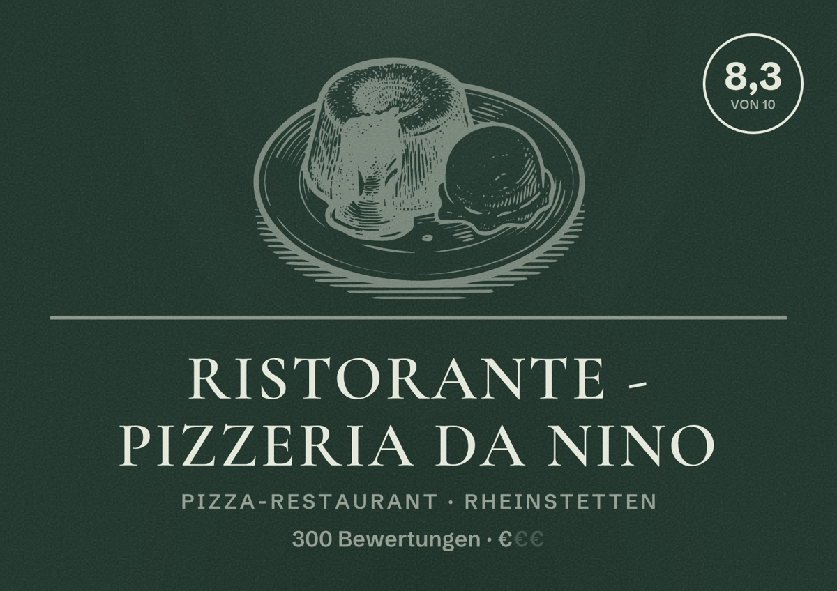 Illustriertes Poster von Ristorante - Pizzeria Da Nino, Pizza-Restaurant in Rheinstetten: Bewertung 8,3 von 10 aus 300 Bewertungen, Preisniveau €