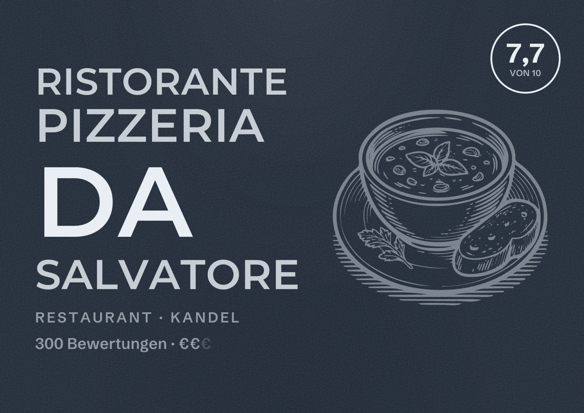 Illustriertes Poster von Ristorante Pizzeria Da Salvatore, Restaurant in Kandel: Bewertung 7,7 von 10 aus 300 Bewertungen, Preisniveau €€