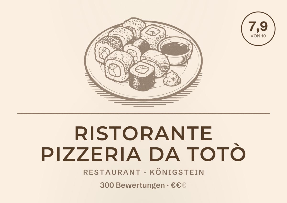Illustriertes Poster von Ristorante Pizzeria Da Totò, Restaurant in Königstein: Bewertung 7,9 von 10 aus 300 Bewertungen, Preisniveau €€