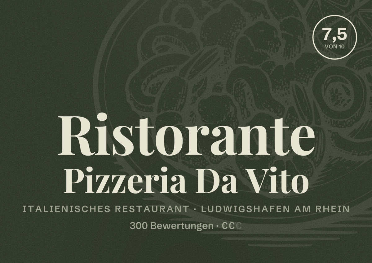Illustriertes Poster von Ristorante Pizzeria Da Vito, Italienisches Restaurant in Ludwigshafen am Rhein: Bewertung 7,5 von 10 aus 300 Bewertungen, Preisniveau €€