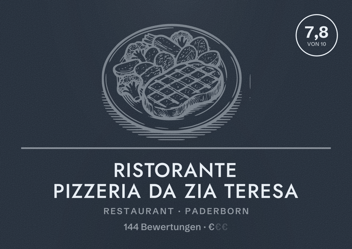 Illustriertes Poster von Ristorante Pizzeria Da Zia Teresa, Restaurant in Paderborn: Bewertung 7,8 von 10 aus 144 Bewertungen, Preisniveau €
