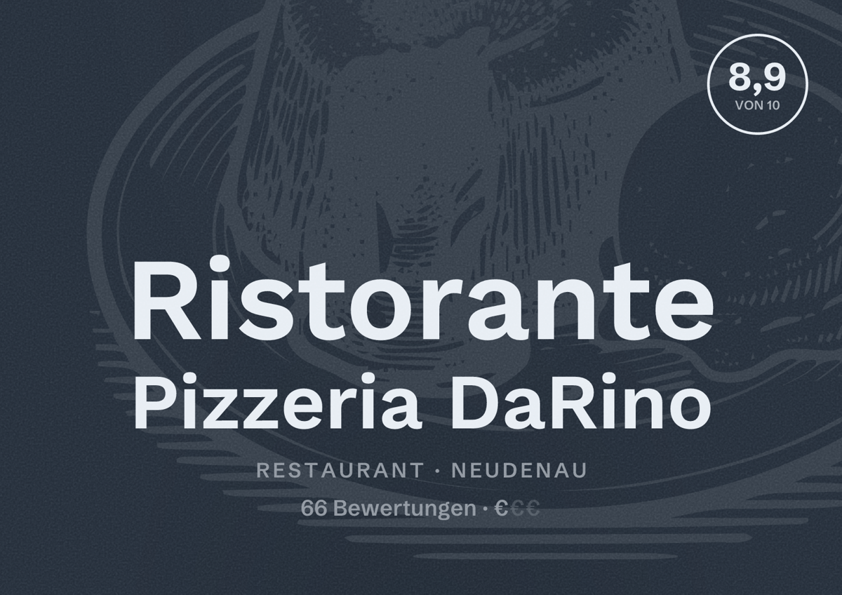 Illustriertes Poster von Ristorante Pizzeria DaRino, Restaurant in Neudenau: Bewertung 8,9 von 10 aus 66 Bewertungen, Preisniveau €