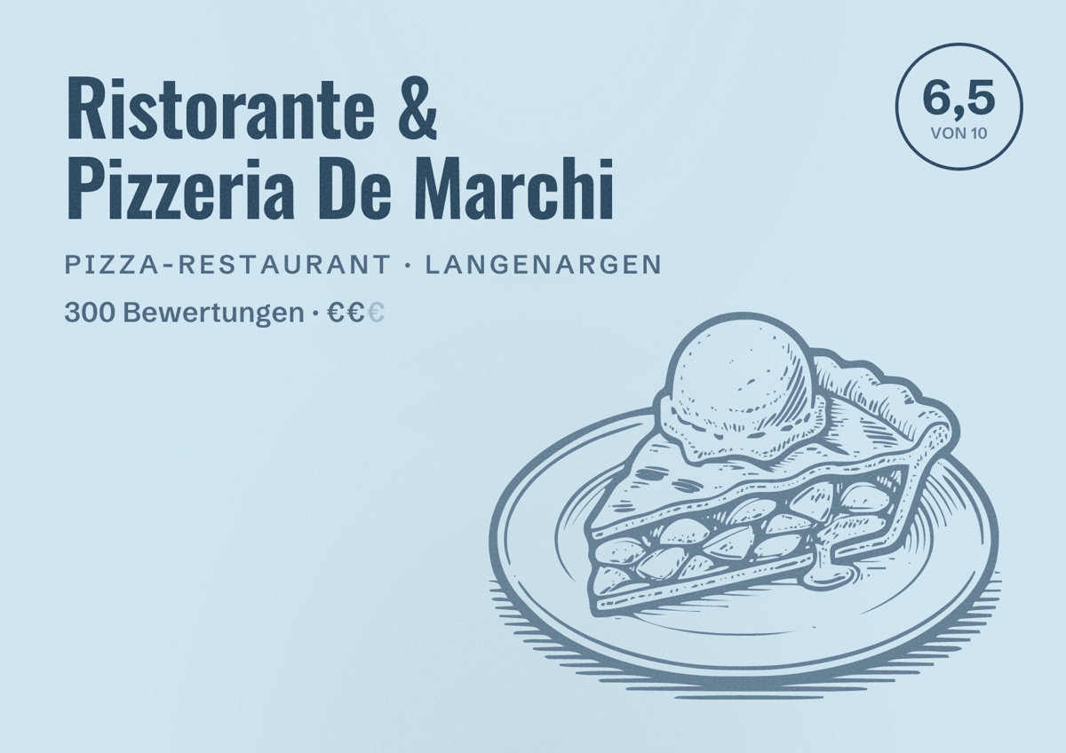 Illustriertes Poster von Ristorante & Pizzeria De Marchi, Pizza-Restaurant in Langenargen: Bewertung 6,5 von 10 aus 300 Bewertungen, Preisniveau €€