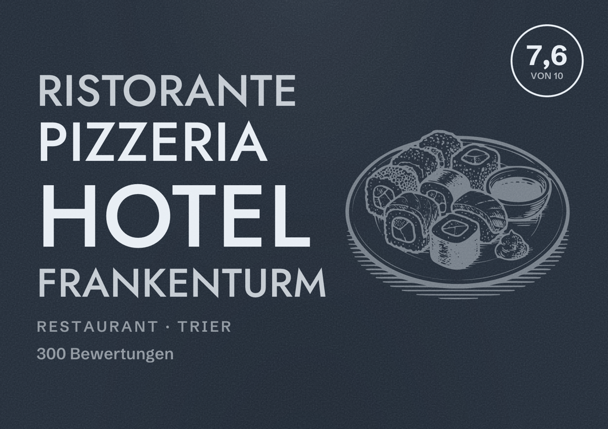 Illustriertes Poster von Ristorante Pizzeria Hotel Frankenturm, Restaurant in Trier: Bewertung 7,6 von 10 aus 300 Bewertungen
