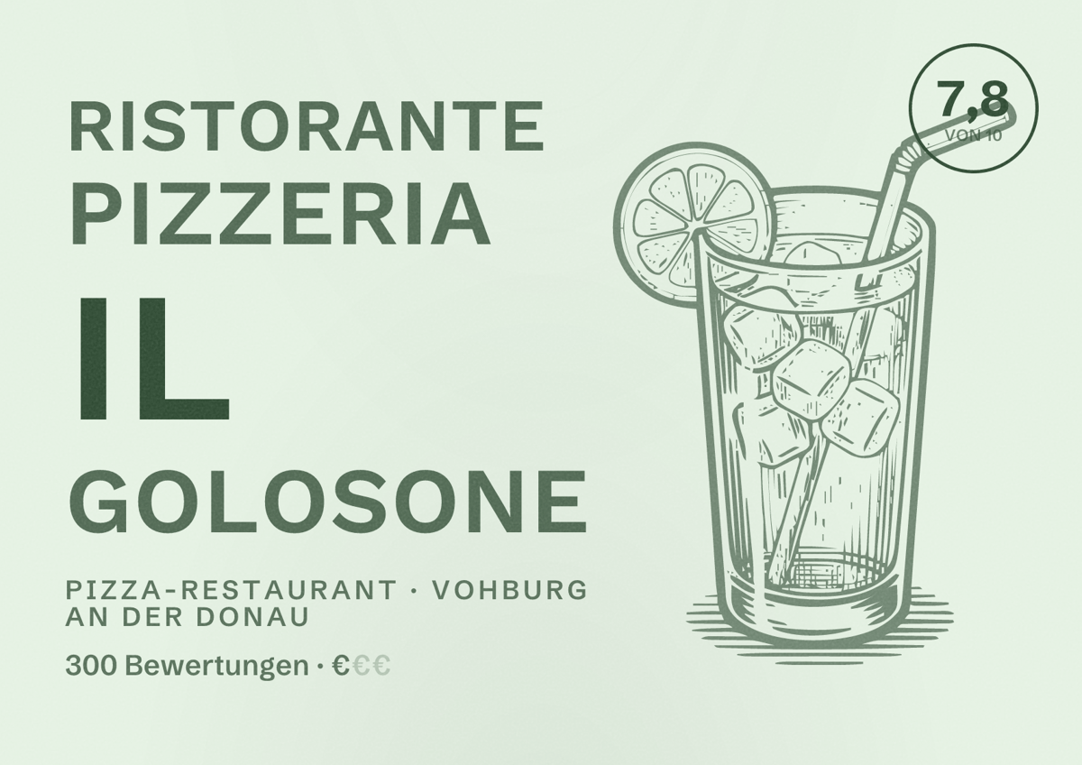 Illustriertes Poster von Ristorante Pizzeria Il Golosone, Pizza-Restaurant in Vohburg an der Donau: Bewertung 7,8 von 10 aus 300 Bewertungen, Preisniveau €