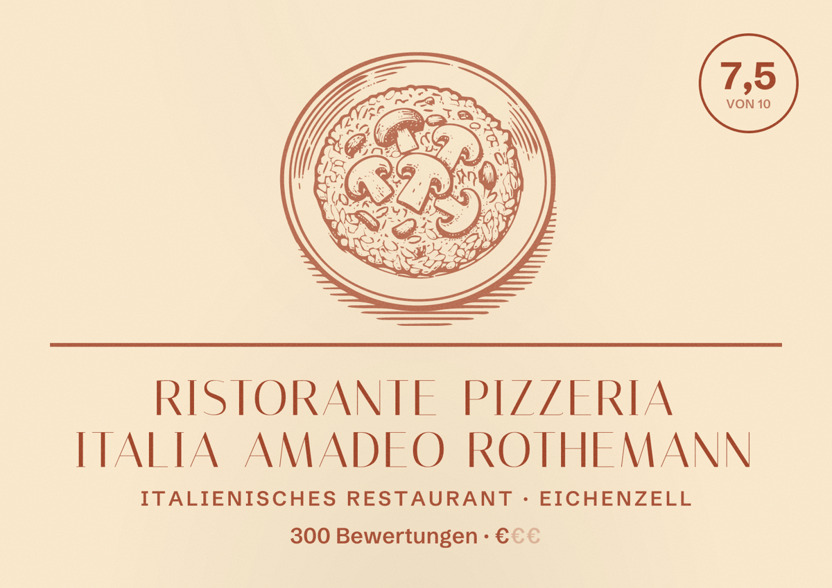 Illustriertes Poster von Ristorante Pizzeria Italia Amadeo Rothemann, Italienisches Restaurant in Eichenzell: Bewertung 7,5 von 10 aus 300 Bewertungen, Preisniveau €