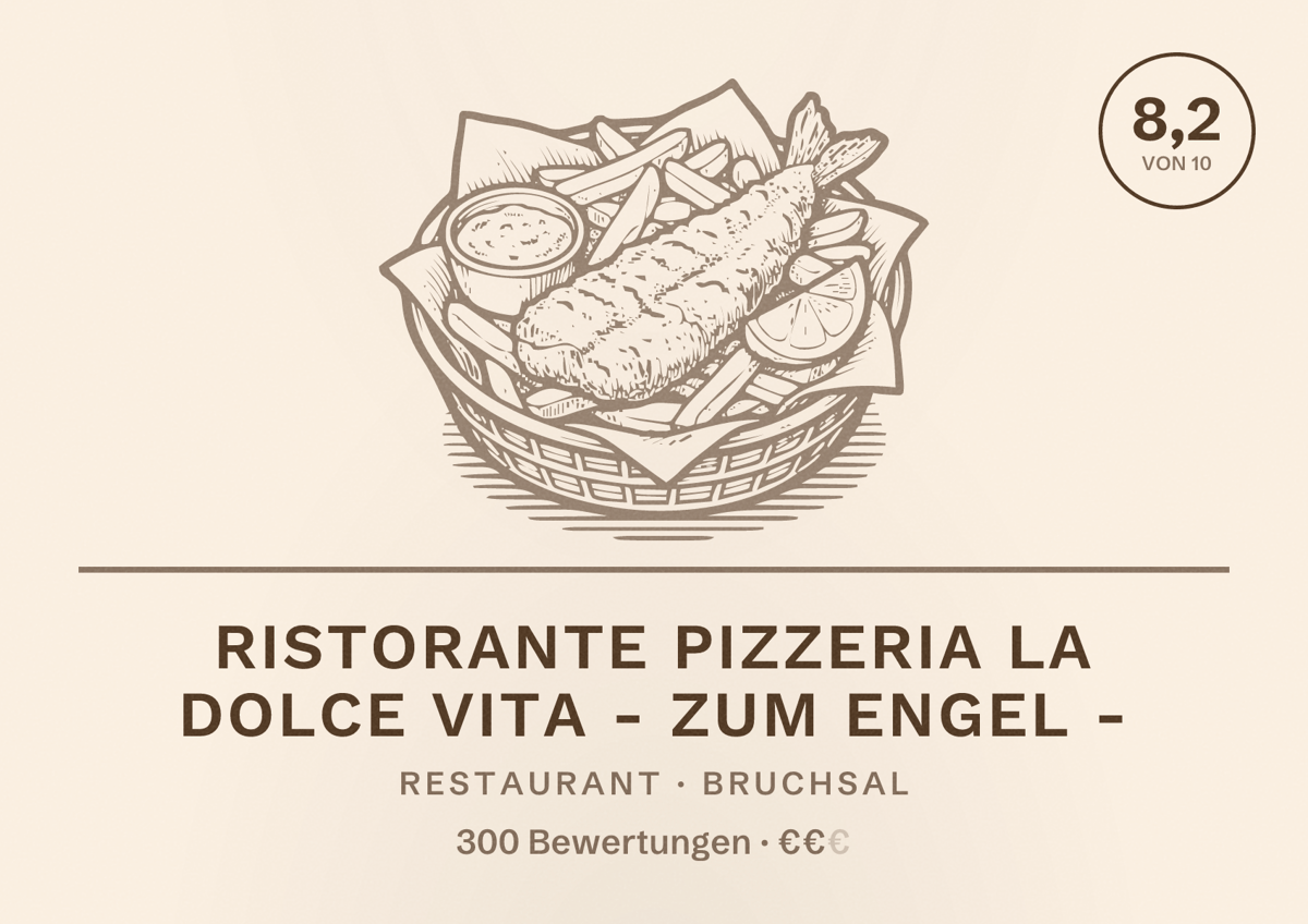 Illustriertes Poster von Ristorante Pizzeria La Dolce Vita - Zum Engel -, Restaurant in Bruchsal: Bewertung 8,2 von 10 aus 300 Bewertungen, Preisniveau €€