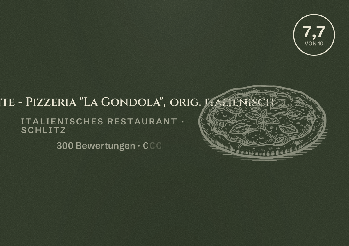 Illustriertes Poster von Ristorante - Pizzeria "La Gondola", orig. italienisch, Italienisches Restaurant in Schlitz: Bewertung 7,7 von 10 aus 300 Bewertungen, Preisniveau €