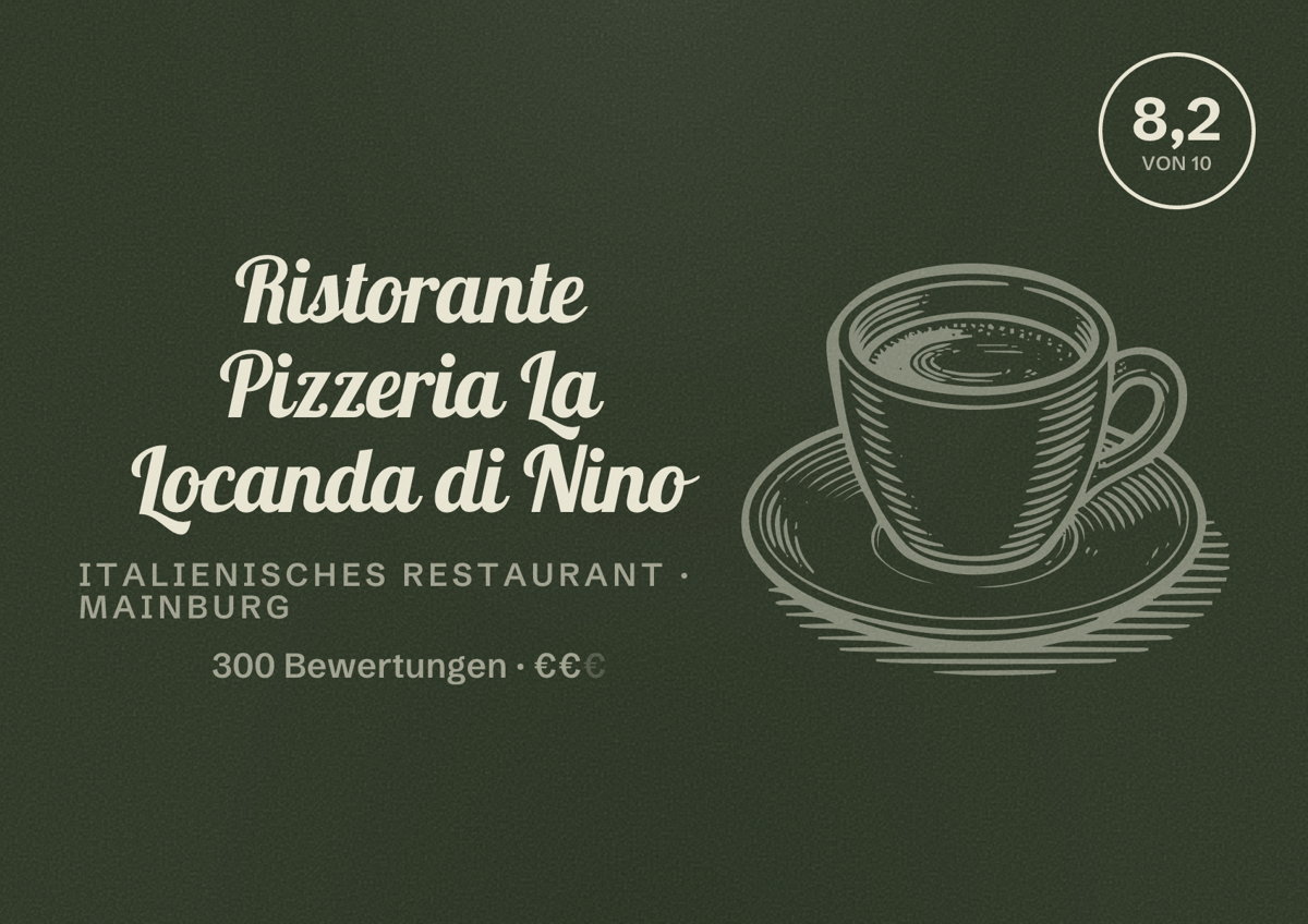 Illustriertes Poster von Ristorante Pizzeria La Locanda di Nino, Italienisches Restaurant in Mainburg: Bewertung 8,2 von 10 aus 300 Bewertungen, Preisniveau €€