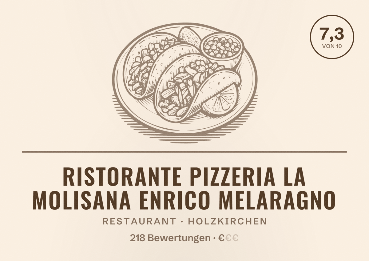 Illustriertes Poster von Ristorante Pizzeria La Molisana Enrico Melaragno, Restaurant in Holzkirchen: Bewertung 7,3 von 10 aus 218 Bewertungen, Preisniveau €