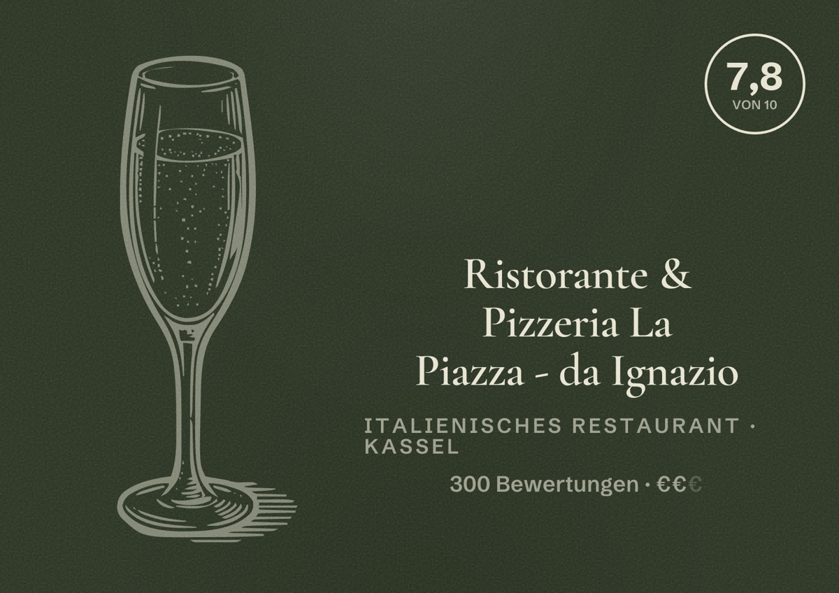 Illustriertes Poster von Ristorante & Pizzeria La Piazza - da Ignazio, Italienisches Restaurant in Kassel: Bewertung 7,8 von 10 aus 300 Bewertungen, Preisniveau €€