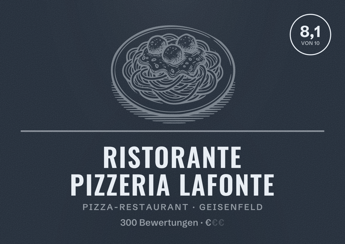 Illustriertes Poster von Ristorante Pizzeria Lafonte, Pizza-Restaurant in Geisenfeld: Bewertung 8,1 von 10 aus 300 Bewertungen, Preisniveau €