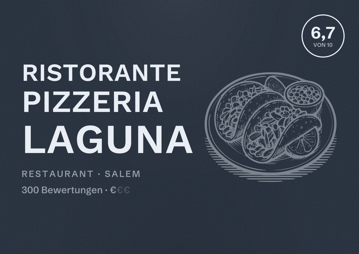 Illustriertes Poster von Ristorante Pizzeria LAGUNA, Restaurant in Salem: Bewertung 6,7 von 10 aus 300 Bewertungen, Preisniveau €