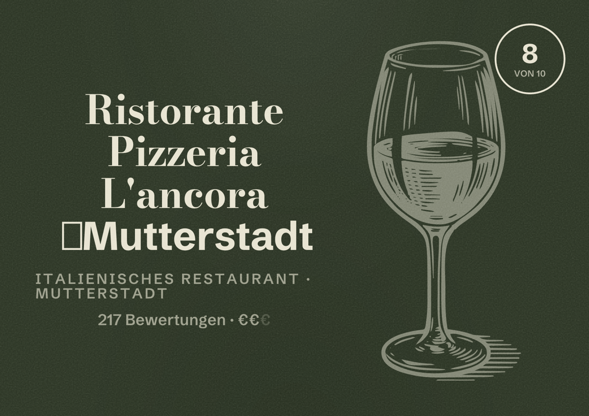 Illustriertes Poster von Ristorante Pizzeria L'ancora ️Mutterstadt, Italienisches Restaurant in Mutterstadt: Bewertung 8 von 10 aus 217 Bewertungen, Preisniveau €€