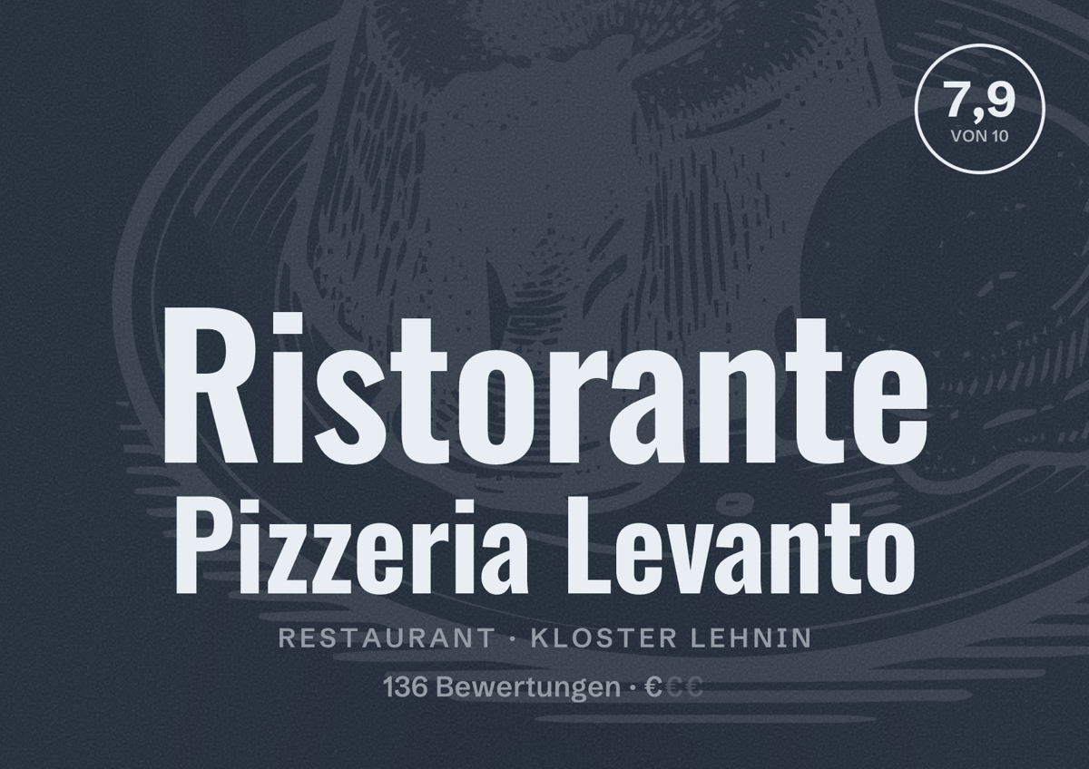 Illustriertes Poster von Ristorante Pizzeria Levanto, Restaurant in Kloster Lehnin: Bewertung 7,9 von 10 aus 136 Bewertungen, Preisniveau €
