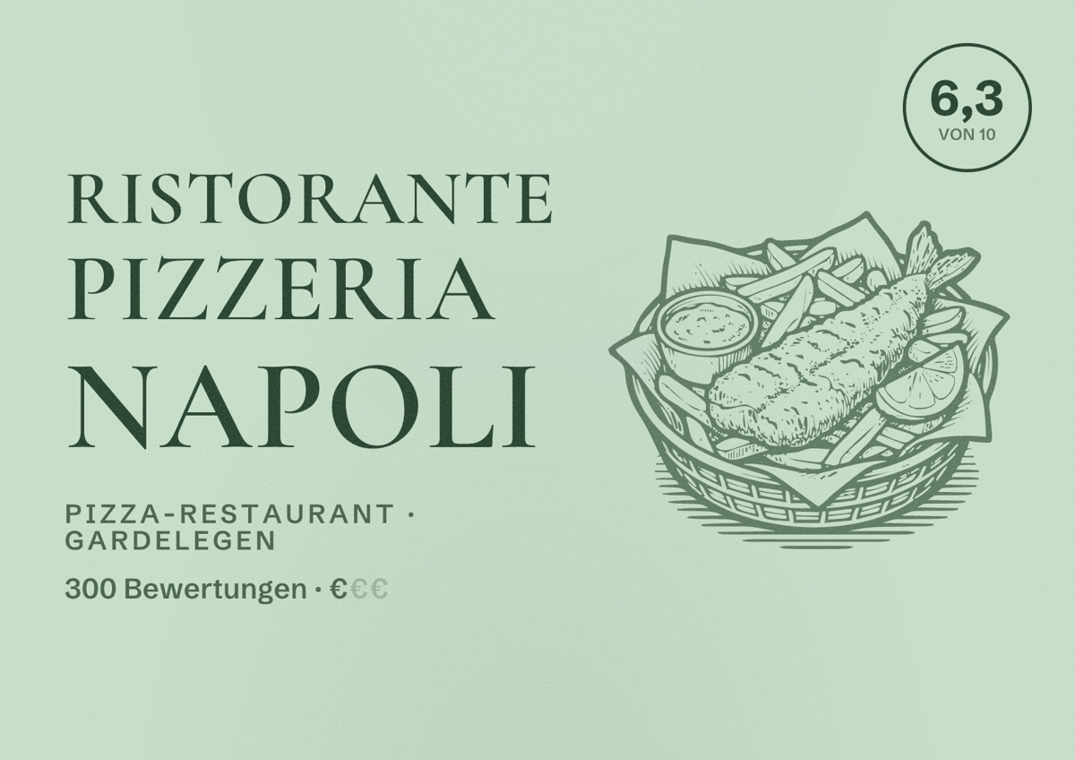 Illustriertes Poster von Ristorante Pizzeria Napoli, Pizza-Restaurant in Gardelegen: Bewertung 6,3 von 10 aus 300 Bewertungen, Preisniveau €