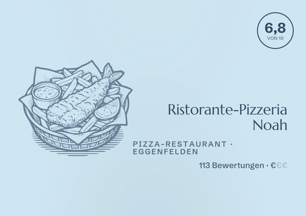 Illustriertes Poster von Ristorante-Pizzeria Noah, Pizza-Restaurant in Eggenfelden: Bewertung 6,8 von 10 aus 113 Bewertungen, Preisniveau €