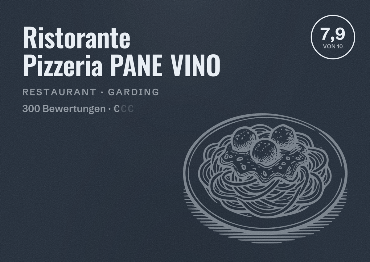 Illustriertes Poster von Ristorante Pizzeria PANE VINO, Restaurant in Garding: Bewertung 7,9 von 10 aus 300 Bewertungen, Preisniveau €