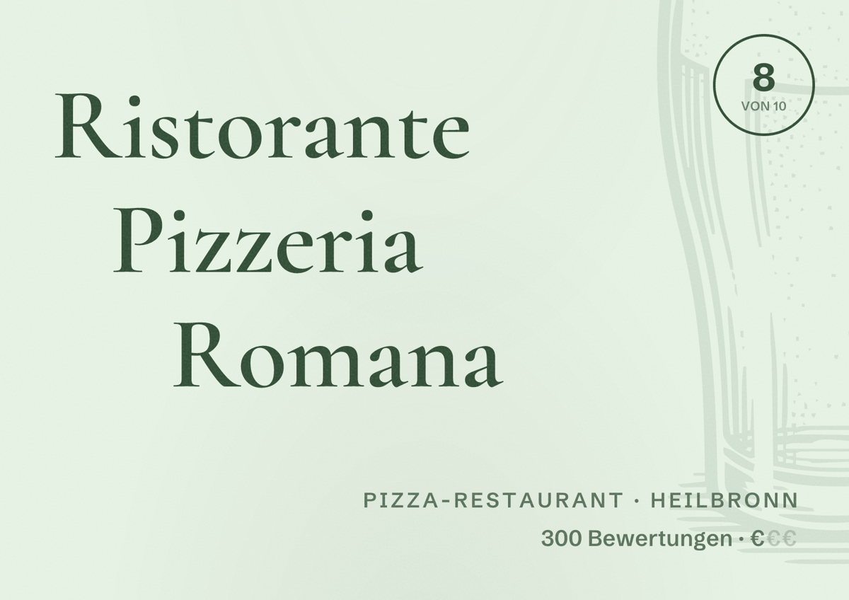 Illustriertes Poster von Ristorante Pizzeria Romana, Pizza-Restaurant in Heilbronn: Bewertung 8 von 10 aus 300 Bewertungen, Preisniveau €