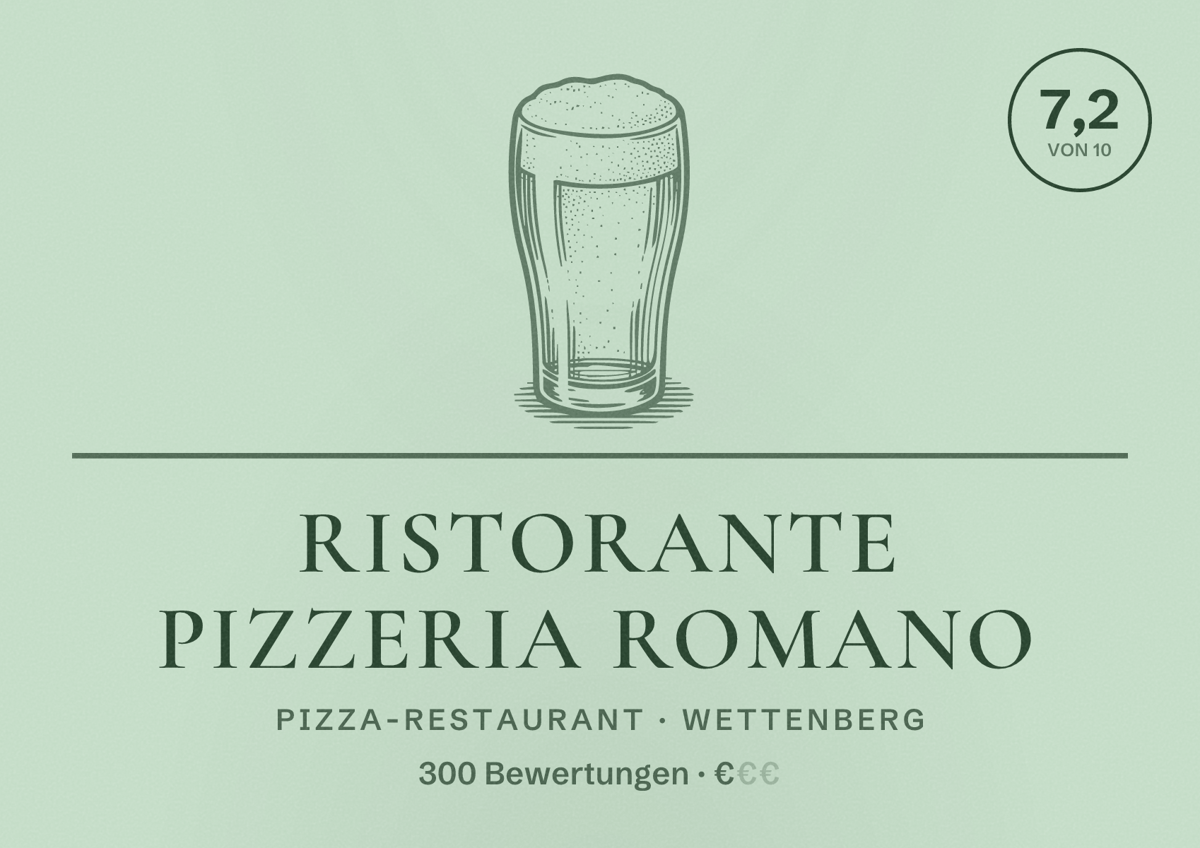 Illustriertes Poster von Ristorante Pizzeria Romano, Pizza-Restaurant in Wettenberg: Bewertung 7,2 von 10 aus 300 Bewertungen, Preisniveau €