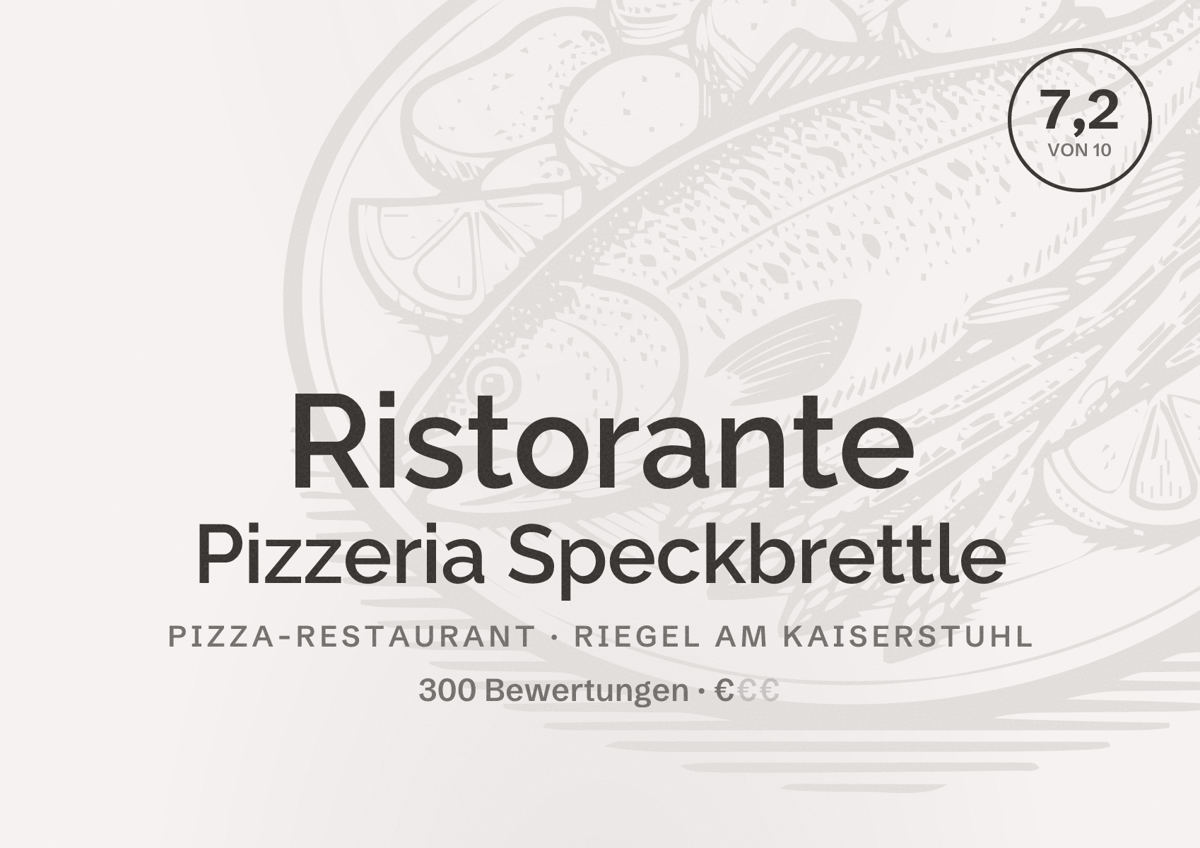 Illustriertes Poster von Ristorante Pizzeria Speckbrettle, Pizza-Restaurant in Riegel am Kaiserstuhl: Bewertung 7,2 von 10 aus 300 Bewertungen, Preisniveau €