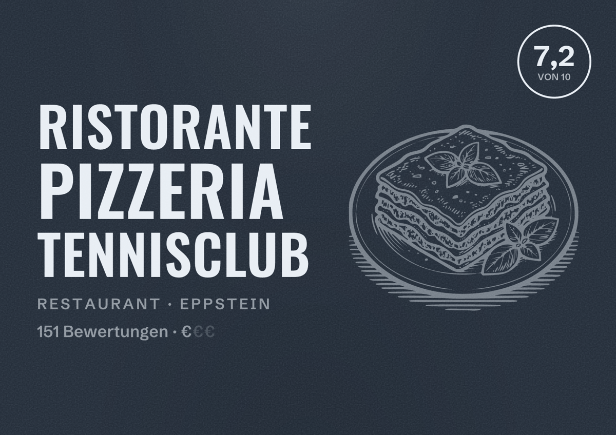Illustriertes Poster von Ristorante Pizzeria Tennisclub, Restaurant in Eppstein: Bewertung 7,2 von 10 aus 151 Bewertungen, Preisniveau €
