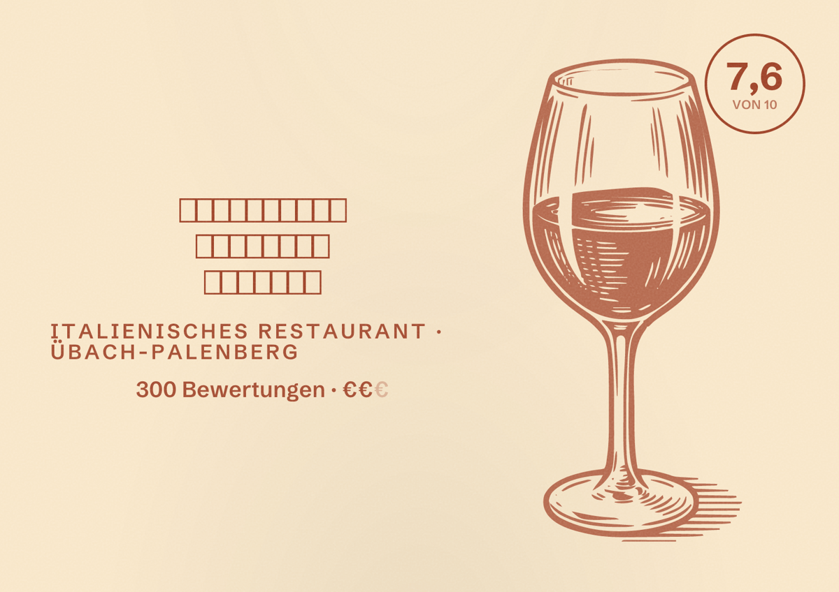 Illustriertes Poster von 𝙍𝙞𝙨𝙩𝙤𝙧𝙖𝙣𝙩𝙚 𝙋𝙞𝙯𝙯𝙚𝙧𝙞𝙖 𝙏𝙤𝙨𝙘𝙖𝙣𝙖, Italienisches Restaurant in Übach-Palenberg: Bewertung 7,6 von 10 aus 300 Bewertungen, Preisniveau €€