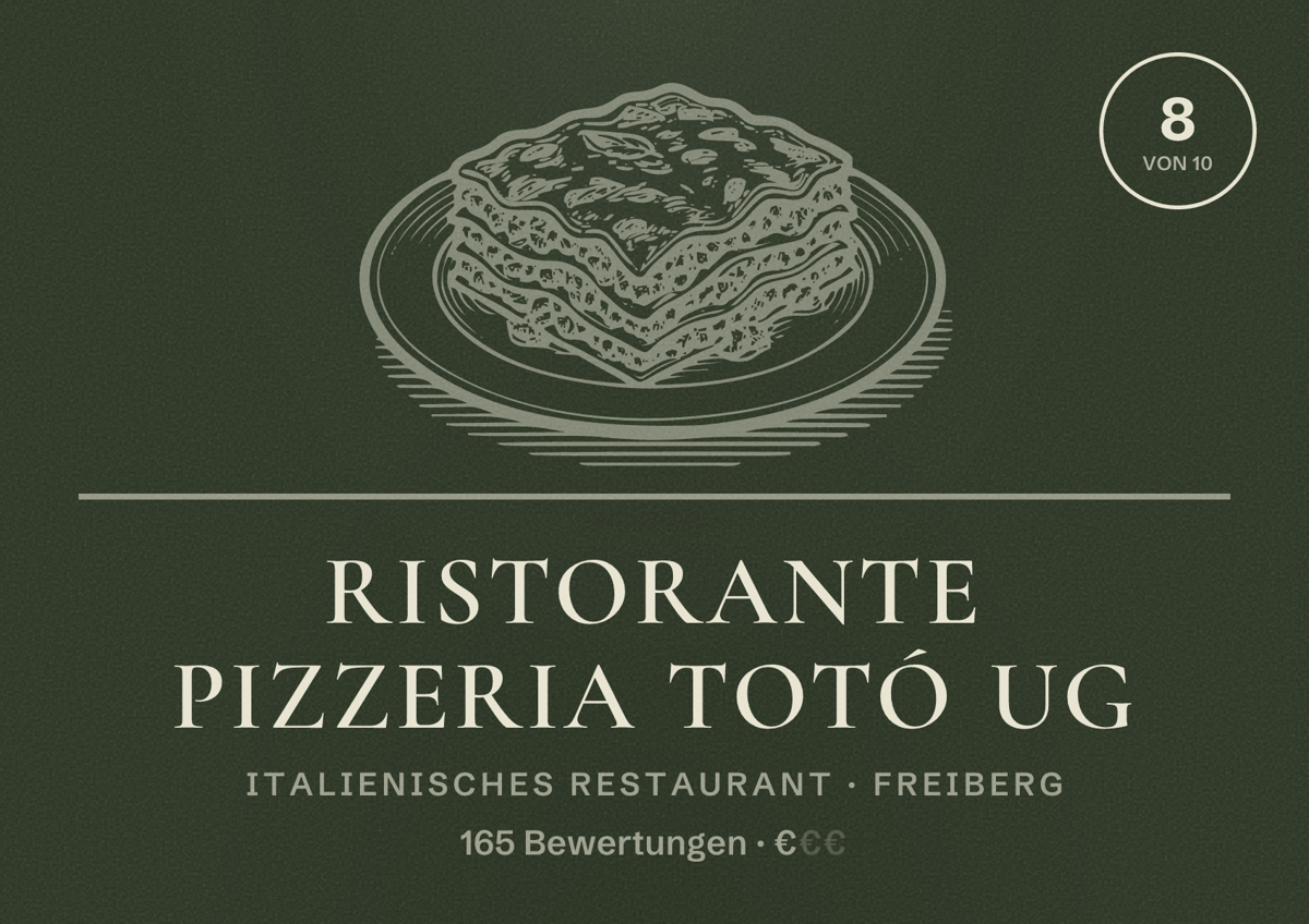 Illustriertes Poster von Ristorante Pizzeria Totó UG, Italienisches Restaurant in Freiberg: Bewertung 8 von 10 aus 165 Bewertungen, Preisniveau €