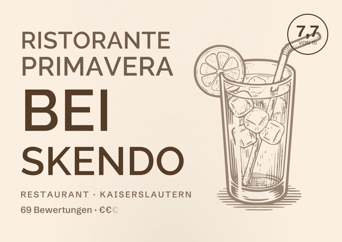 Illustriertes Poster von Ristorante Primavera bei Skendo, Restaurant in Kaiserslautern: Bewertung 7,7 von 10 aus 69 Bewertungen, Preisniveau €€