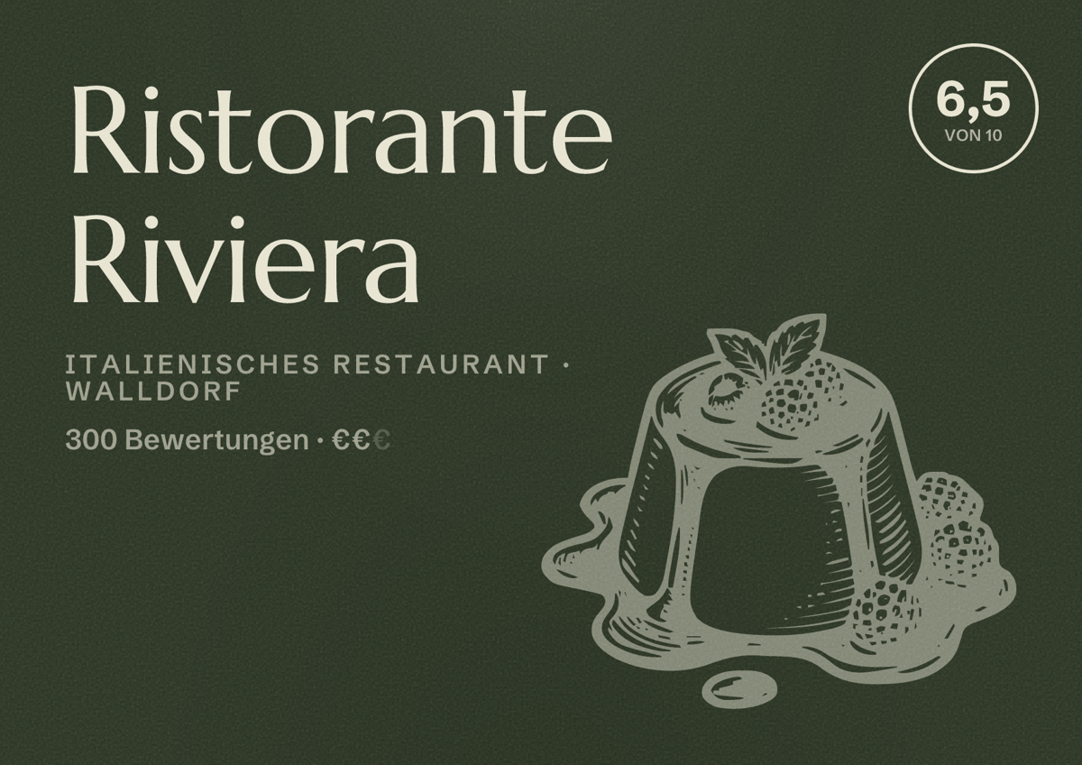 Illustriertes Poster von Ristorante Riviera, Italienisches Restaurant in Walldorf: Bewertung 6,5 von 10 aus 300 Bewertungen, Preisniveau €€