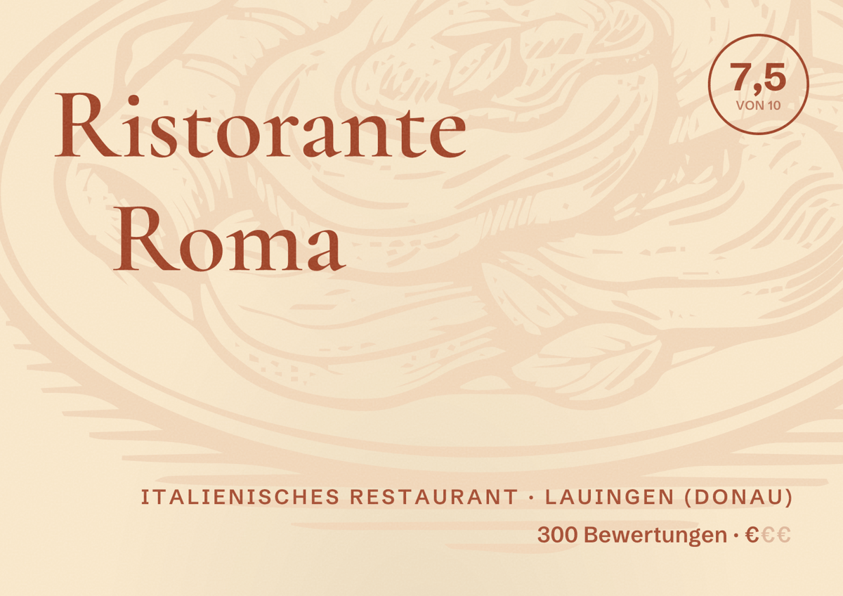 Illustriertes Poster von Ristorante Roma, Italienisches Restaurant in Lauingen (Donau): Bewertung 7,5 von 10 aus 300 Bewertungen, Preisniveau €