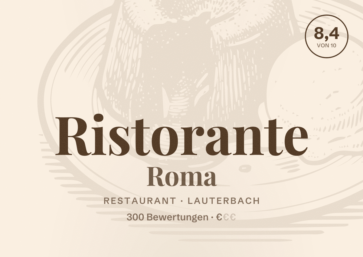Illustriertes Poster von Ristorante Roma, Restaurant in Lauterbach: Bewertung 8,4 von 10 aus 300 Bewertungen, Preisniveau €