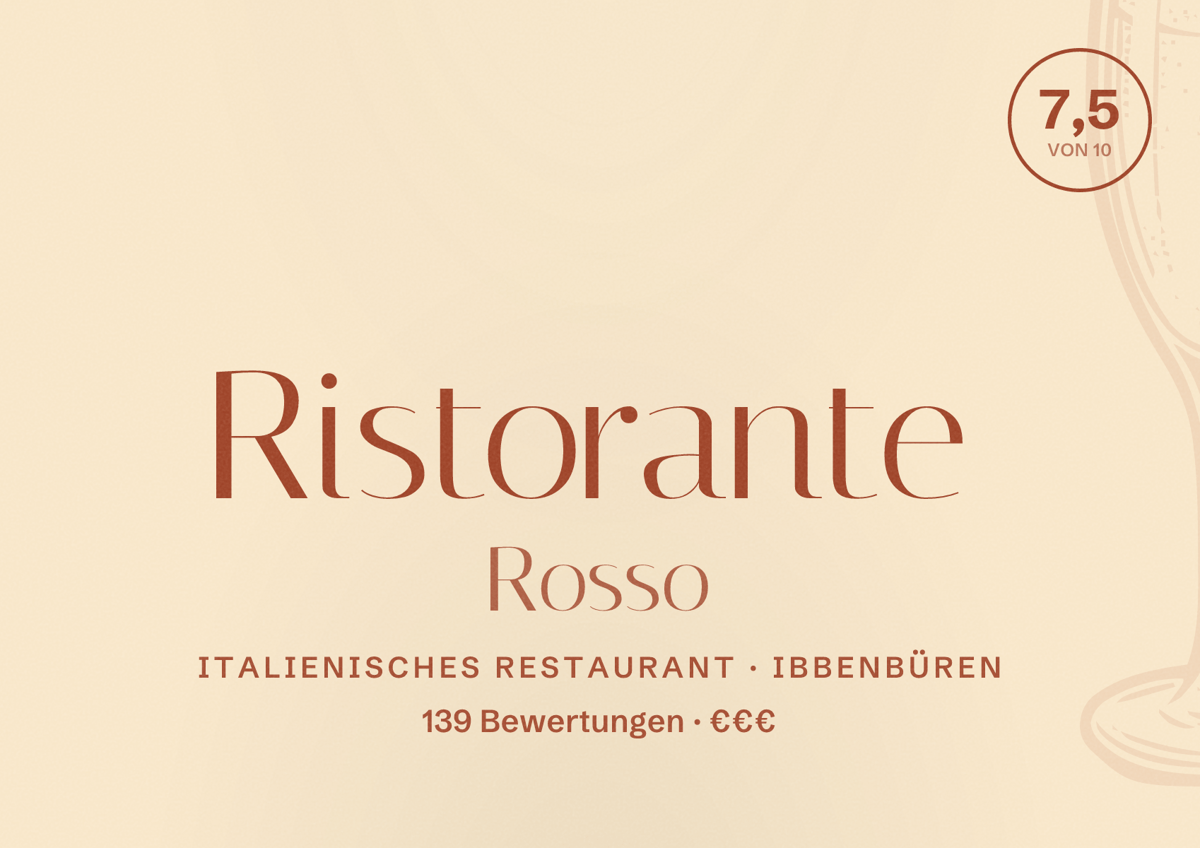 Illustriertes Poster von Ristorante Rosso, Italienisches Restaurant in Ibbenbüren: Bewertung 7,5 von 10 aus 139 Bewertungen, Preisniveau €€€