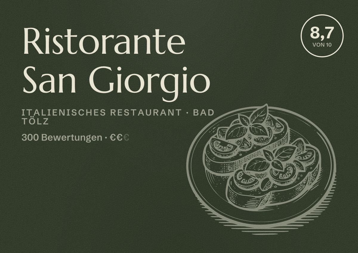 Illustriertes Poster von Ristorante San Giorgio, Italienisches Restaurant in Bad Tölz: Bewertung 8,7 von 10 aus 300 Bewertungen, Preisniveau €€