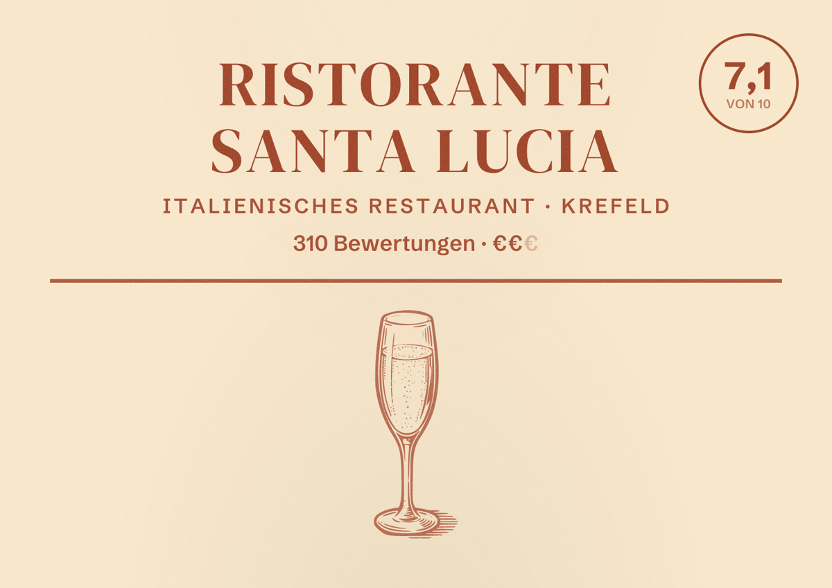 Illustriertes Poster von Ristorante Santa Lucia, Italienisches Restaurant in Krefeld: Bewertung 7,1 von 10 aus 310 Bewertungen, Preisniveau €€