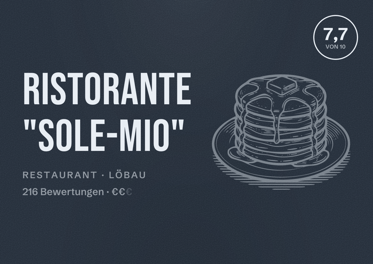 Illustriertes Poster von Ristorante "Sole-Mio", Restaurant in Löbau: Bewertung 7,7 von 10 aus 216 Bewertungen, Preisniveau €€
