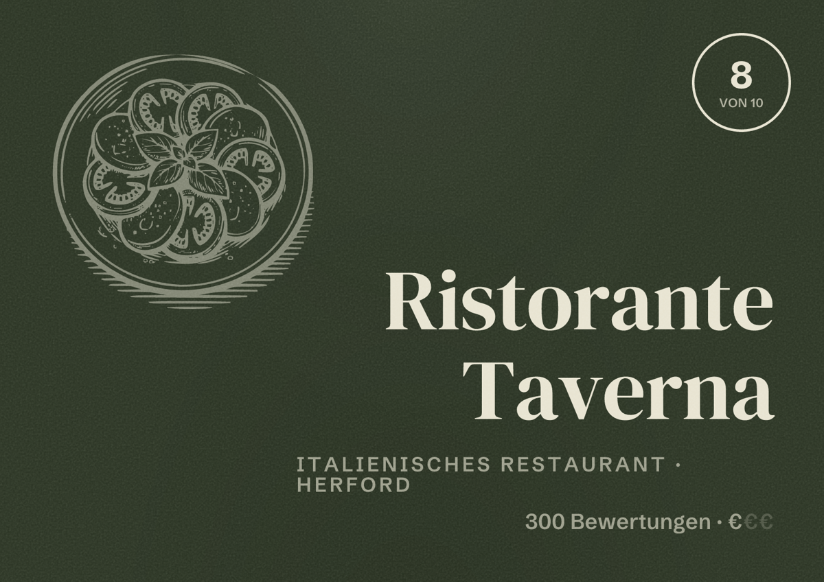 Illustriertes Poster von Ristorante Taverna, Italienisches Restaurant in Herford: Bewertung 8 von 10 aus 300 Bewertungen, Preisniveau €