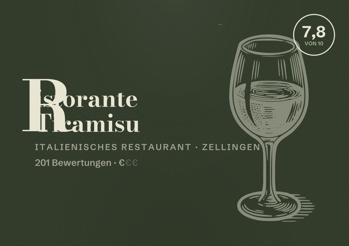 Illustriertes Poster von Ristorante Tiramisu, Italienisches Restaurant in Zellingen: Bewertung 7,8 von 10 aus 201 Bewertungen, Preisniveau €