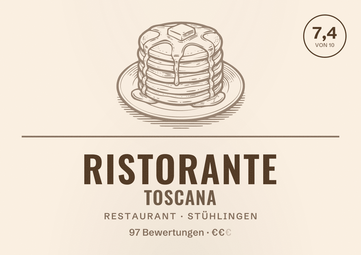 Illustriertes Poster von Ristorante Toscana, Restaurant in Stühlingen: Bewertung 7,4 von 10 aus 97 Bewertungen, Preisniveau €€