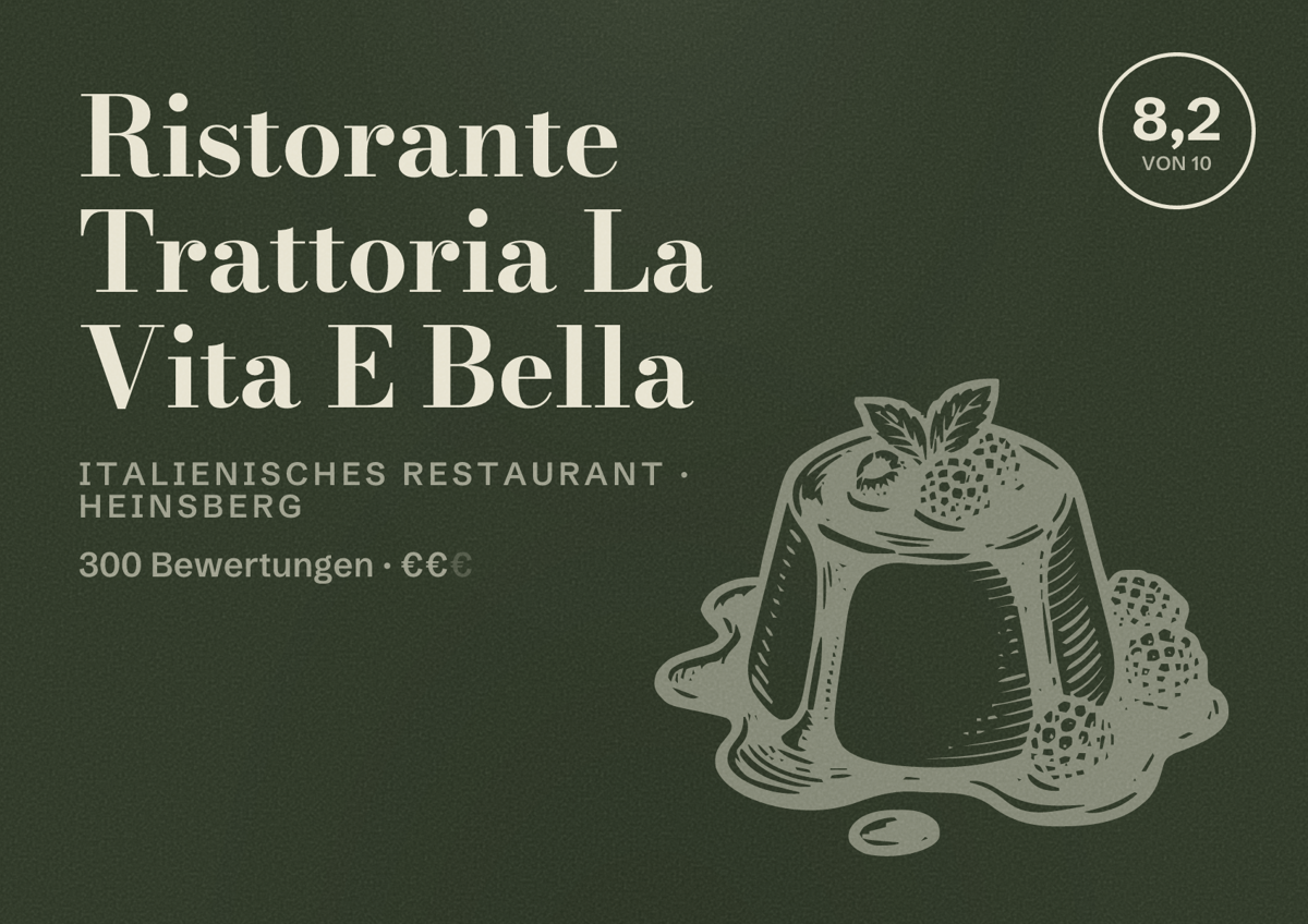 Illustriertes Poster von Ristorante Trattoria La Vita E Bella, Italienisches Restaurant in Heinsberg: Bewertung 8,2 von 10 aus 300 Bewertungen, Preisniveau €€
