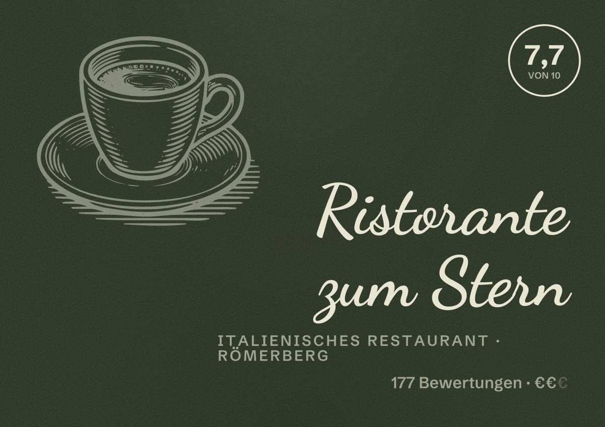 Illustriertes Poster von Ristorante zum Stern, Italienisches Restaurant in Römerberg: Bewertung 7,7 von 10 aus 177 Bewertungen, Preisniveau €€