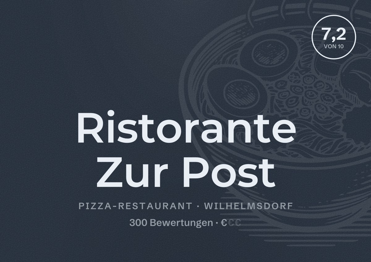 Illustriertes Poster von Ristorante Zur Post, Pizza-Restaurant in Wilhelmsdorf: Bewertung 7,2 von 10 aus 300 Bewertungen, Preisniveau €