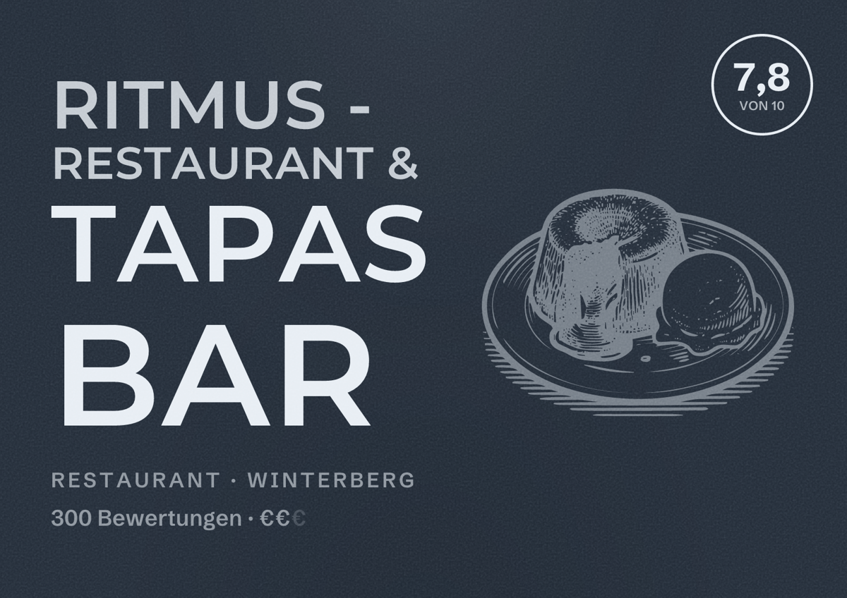 Illustriertes Poster von RitmuS - Restaurant & Tapas Bar, Restaurant in Winterberg: Bewertung 7,8 von 10 aus 300 Bewertungen, Preisniveau €€