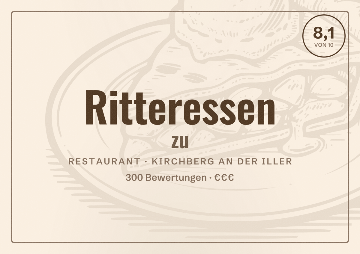 Illustriertes Poster von Ritteressen zu, Restaurant in Kirchberg an der Iller: Bewertung 8,1 von 10 aus 300 Bewertungen, Preisniveau €€€